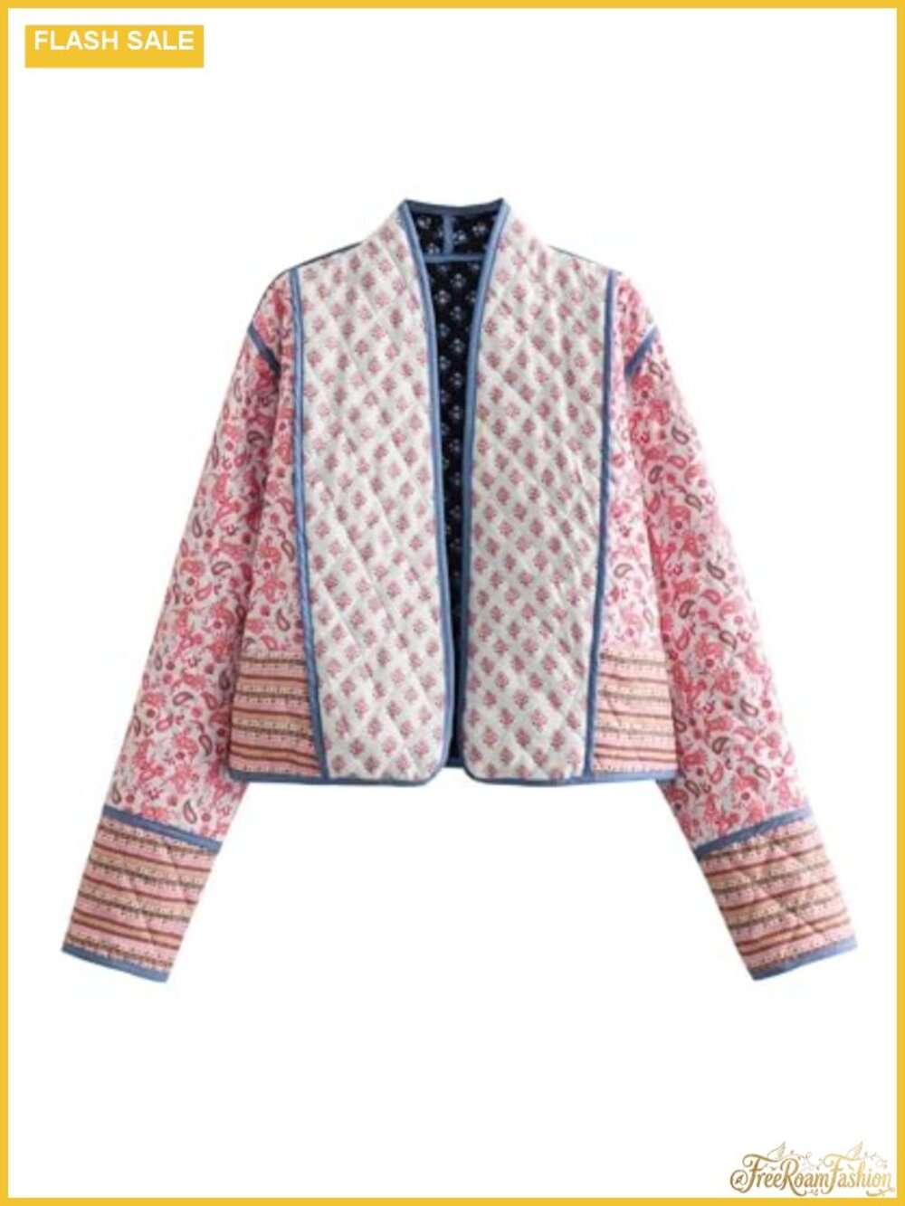 Women's Quilted Lightweight Floral Cropped Jacket Coat